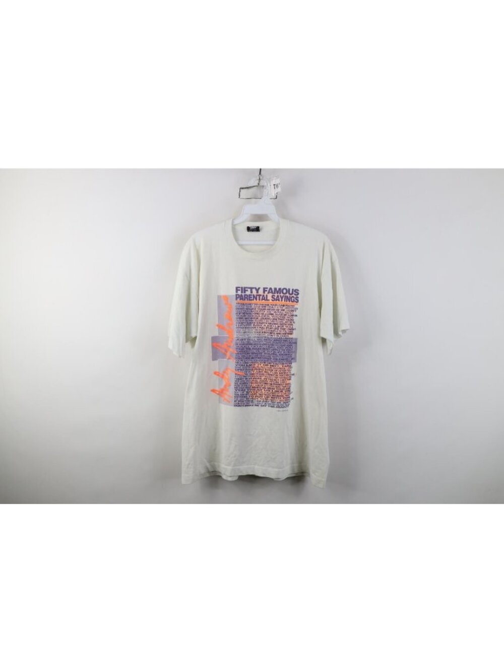 Vintage 90s Mens XL Andy Andrews Fifty Famous Parental Sayings T-Shirt White USA